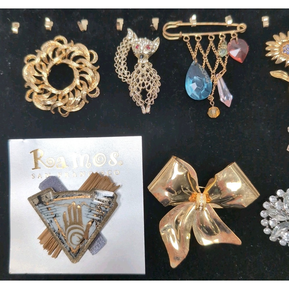 Vtg Brooch Pin Lot of 11 Bow Cat Heart Sunflower Gold/Silver Tone Wearable - Picture 2 of 13